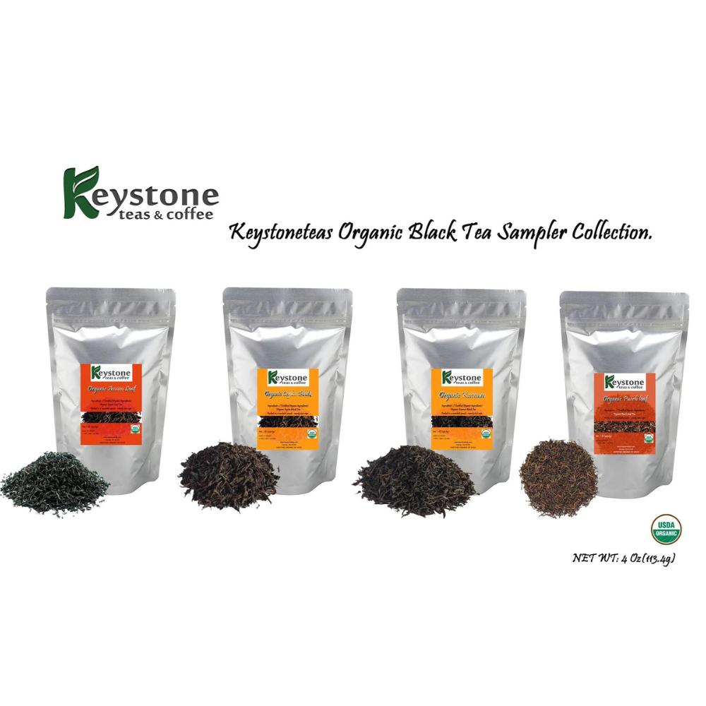 Organic Black Tea Sampler Collection -Organic Assam, Organic Ceylon, Organic Keemun & Organic Puerh Tea