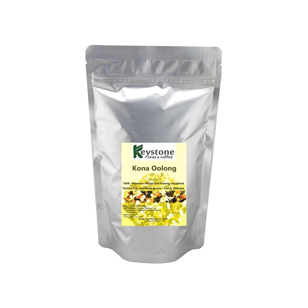 Kona Oolong – Oolong tea blend with Pineapple, Papaya fruit, citrus peel and natural pineapple flavored Tea.