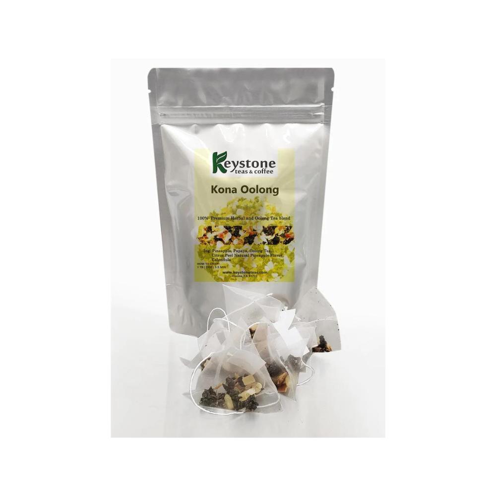 Kona Oolong – Oolong tea blend with Pineapple, Papaya fruit, citrus peel and natural pineapple flavored Tea.