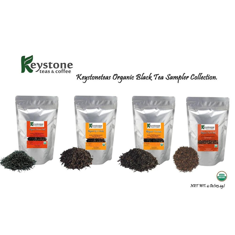 Organic Black Tea Sampler Collection -Organic Assam, Organic Ceylon, Organic Keemun & Organic Puerh Tea