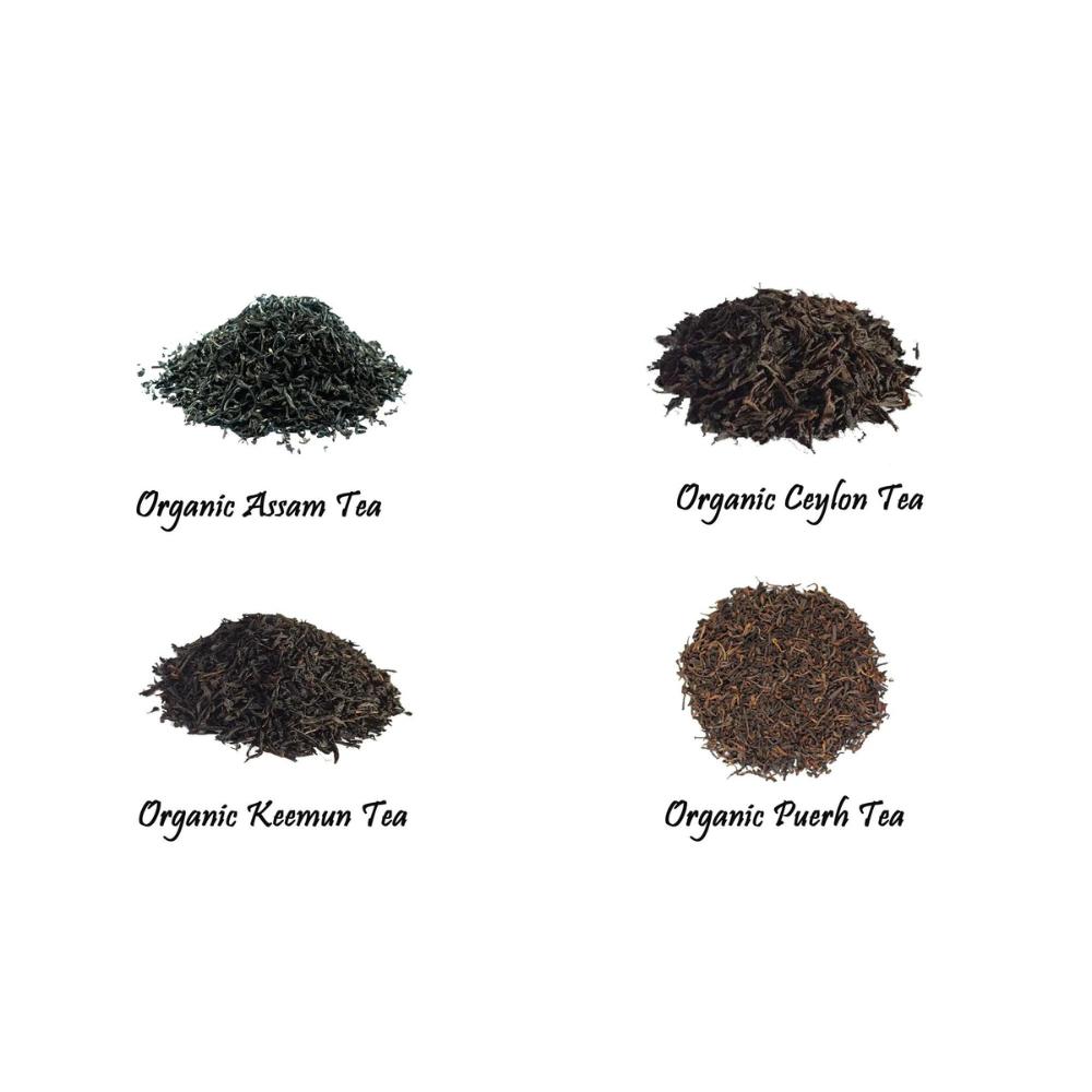 Organic Black Tea Sampler Collection -Organic Assam, Organic Ceylon, Organic Keemun & Organic Puerh Tea